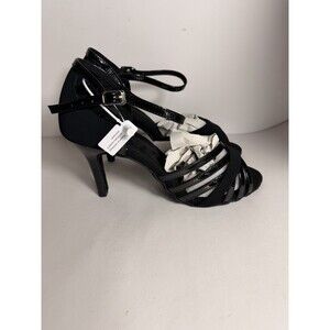 DanceandSway Black Satin Patent Dance Shoes Heels Womens Size 10 EU 42 NWB 007#